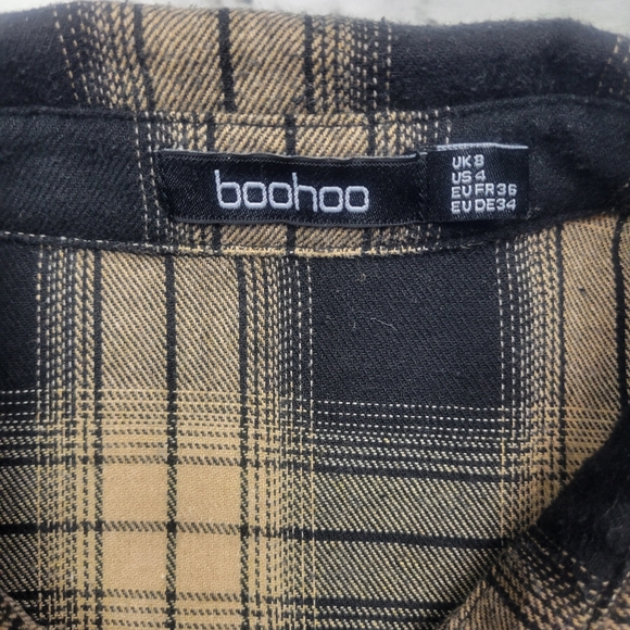 Boohoo Plaid flannel womens button down shirt longsleeve fall winter teens sz 4 - Picture 5 of 16